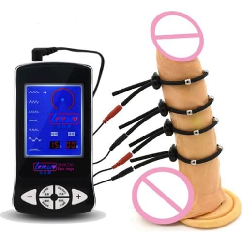 Electro Sex Toys Electronic Pulse Massager Electro Stimulation Steel Ball Penis Ring Electric Shock Cable For TENS / EMS Massage