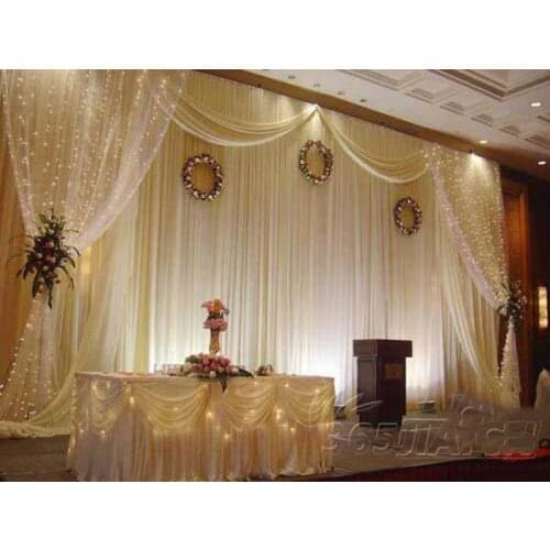 Wedding backdrop Luxurious wedding supplies decorations wedding white stage fabric curtain backdrop with Beautiful Swag