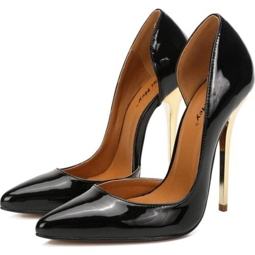 Classics office heels pointed toe golden thin heel 13cm pumps big size48 women shoes luxury brand high quality femme shoes 2020