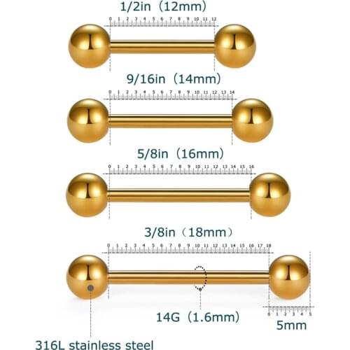 Nipple Rings Tongue Rings Stainless Steel Straight 14G Barbells Piercing Jewelry 12mm,14mm,16mm,18mm