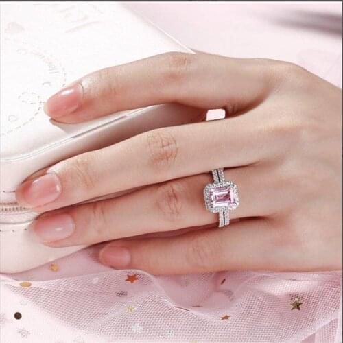 925 Solid Sterling Silver Rings Morganite Pink Stone