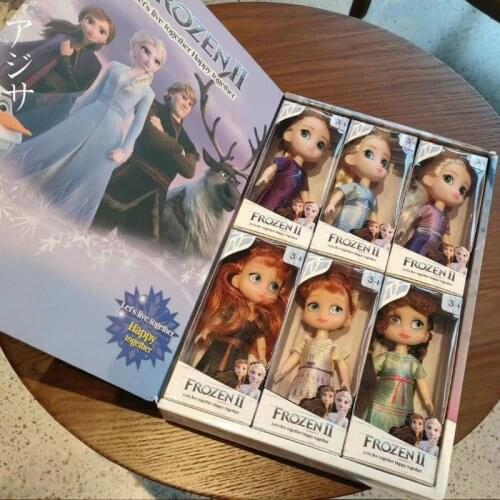 Angelsweet Disney Frozen Doll Collection 6 PCs Dolls Collection Gift Box Fairy Tale Snow White Little Mermaid Girl Toys for Kids
