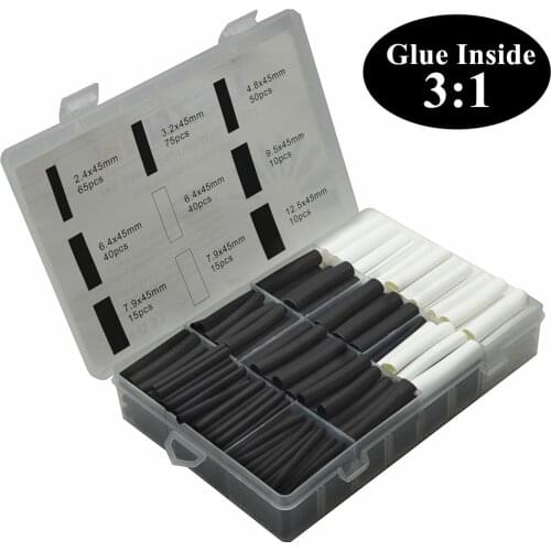 320PCS Heating Shrink Dual Wall Tubing with Adhesive Insulated Sleeve Cable Sleeve Glue Shrink Ratio 3:1 with Box Assortment