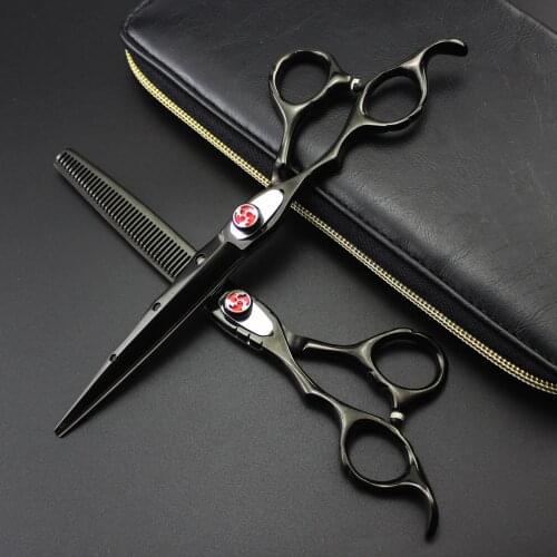 Leather Bag Left-handed 7 Inch 9cr13 Stainless Steel Black Hair Dresser Scissors