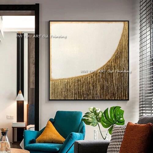 The Hot Half Circle Foil Handmade Abstract Art On Canvas Modern Frameless Pattle Oil Paintings For Living Room Decor Pictures