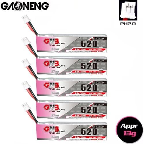 5PCS Gaoneng GNB 520mAh 3.8V 80C/160C 1S HV 4.35V Lipo Battery With PH2.0 Plug For Emax Tinyhawk Kingkong LDARC TINY7 RC Parts