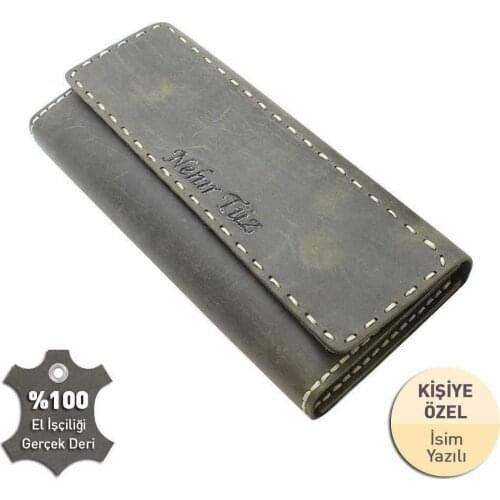 Tesbihane Magnet Cover Beige İpten All Hand Stitching Khaki Crazy Calf skin Wallet