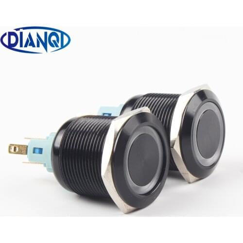 22mm Alumina metal push button switch led ring round momentary 6 pin car switches 12V 24V black 22HX.F.BK.K6