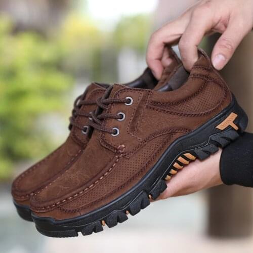 Fashion Sneakers Outdoor Hiking Shoes Men Shoes Genuine Leather Casual Driving Shoes