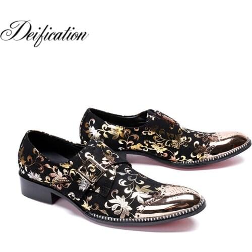 Deification Stylish Printed Mens Flats Casual Leather Shoes Moccasins Big Buckle Men Loafers Fashion Italian Male Party Shoes