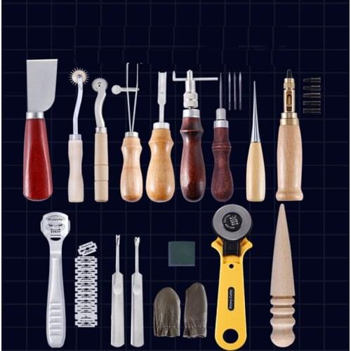 1Set Professional 35 Pcs Leather Craft Tools Kit Sewing Hand Stitching Punch Carving Work Saddle Leathercraft DIY Kit