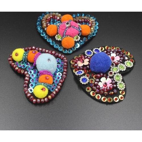 Handmade beaded crystal rhinestone patches for clothing backpacks plush ball cloth stickers Elegant clothes