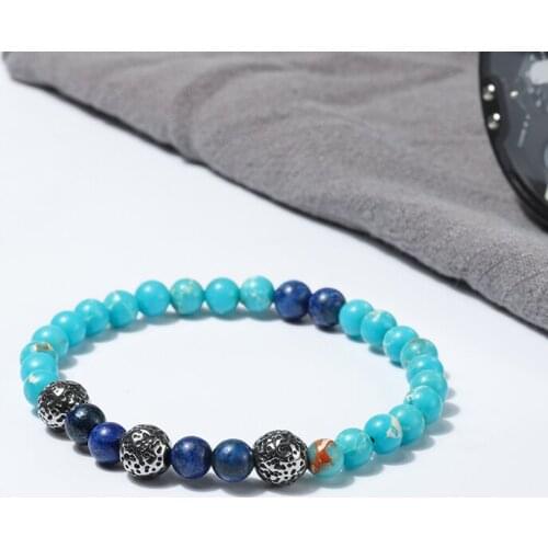 Wholesale Fashion elastic 6mm natural stone stainless steel beads bracelet beaded Lovers bracelets 50pcs/lot+free shipping