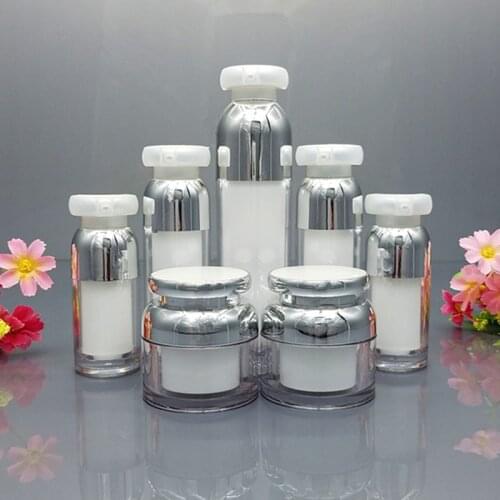 Wholesale Empty White Acrylic Cream Jars Eye Cream Bottles Push Lotion Bottles Vacuum Emulsion Bottle Cosmetic Refillable Bottle