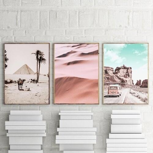 Pyramids of Gizeh Wall Art Bus Desert Poster Canvas Painting Vintage Photography Posters And Prints Wall Picture For Living Room