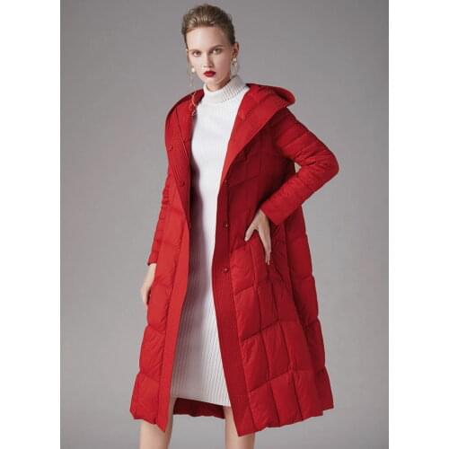 Down Jacket Female Models New Middle And Long Section Explosion Models Womens winter 90 white duck down hooded big red dow