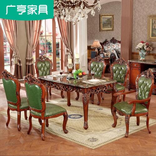American-style solid wood carved furniture, European-style dining table and chair combination villa restaurant