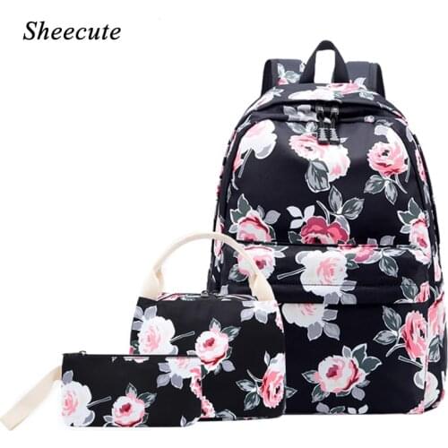 High Quality Children School Bag Female Backpack Waterproof Light Girls School Backpack Flowers Printing Women Backpack 3pcs/set