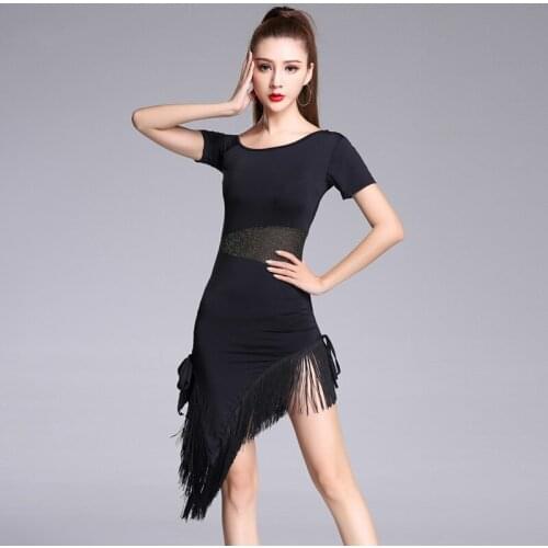 Sexy Latin Dance Dress Sequin Waist Ballroom Dance Dresses One-piece Fringe Dress for Tango Cha Cha Copmetition Party Costume 90