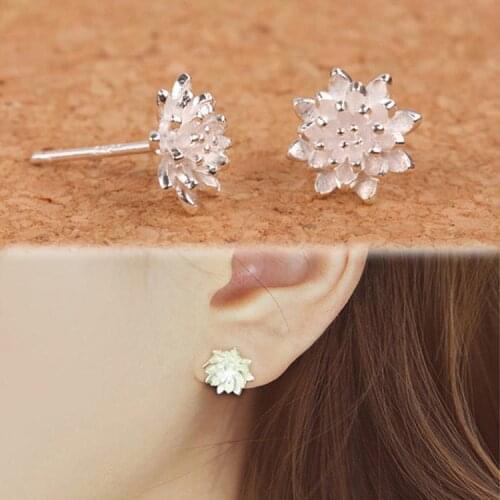 Cute Female Handmade Jewellery Womens 925 Sliver Flower Ear Stud Earrings