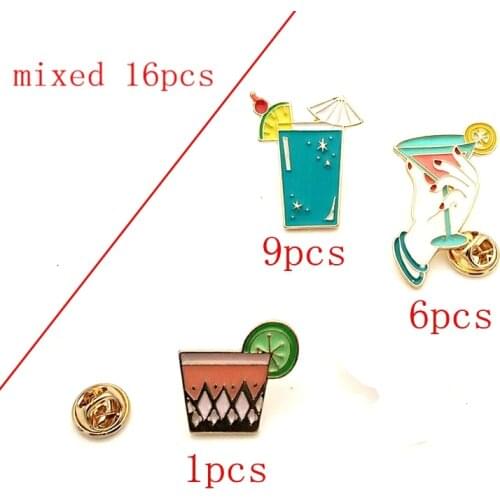 Mixed 16pcs / lot fashion accessories metal colorful enamel parrot orange lemon juice drinking brooch pin