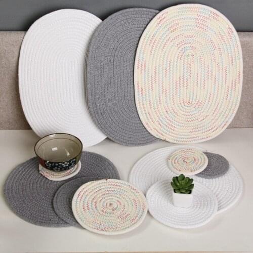 Style hand-woven cotton rope anti-scald, heat-insulating and heat-resistant home table mat, coaster, bowl mat