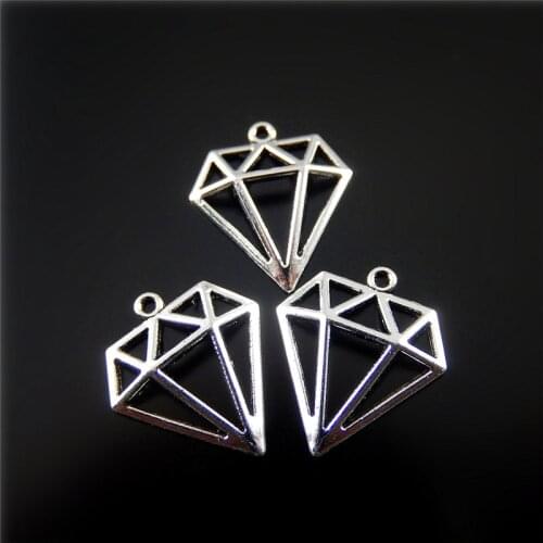 Julie Wang 50PCS Alloy Hollow Charm Simulated Triangle Antique Silver Color Pendants Jewelry Findings Necklace Accessories