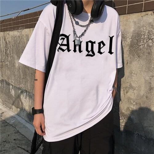 Women T-shirt Harajuku Vintage Angel Print Short Sleeve Ulzzang Cartoon Gothic Punk Hip Hop Korean Streetwear Kawaii Female Tops