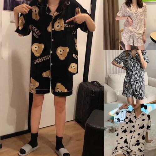 Summer 2Pc Womens Pajamas Sets Short Sleeve Ins Chic College Girls New Homewear Loose Daily Casual Sweet Simple Femme Sleepwear