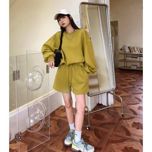 Ladies Loose Hoodies Tracksuits 2 Piece Set Autumn Winter Sweatshirt + Sporting Pant Outfit Wide-legged Female Leisure Pant Suit