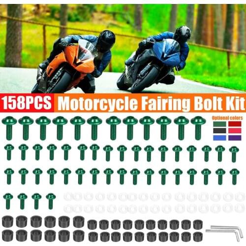 158pcs/Set Kit Motorcycle M6x20mm/M5x16mm Metric Rubber Well Nuts Windscreen Fairing Cowl Anodized Aluminum Moto Screws Bolts