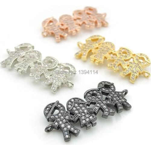 30*14*2mm Micro Pave Clear CZ Family Of 4 Members Connectors Fit For Men And Women Making Bracelets Jewelry