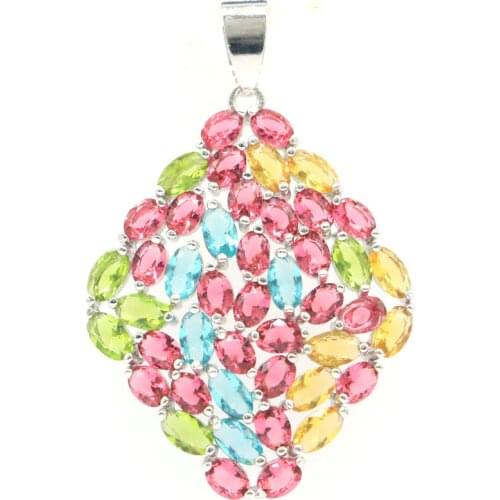 44x30mm Multi Color Created Garnet Peridot Aquamarine Citrine For Womans Silver Pendant