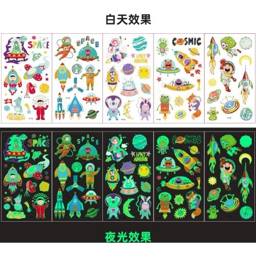 5pcs Tattoo Stickers Luminous Child Kid Temporary Tattoos Glow Paste for Children Body Art Space Sticker