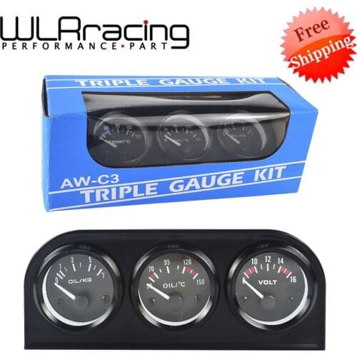 52MM 3 In 1 Volt meter+water temp gauge+Oil Pressure Gauge Kit Volt meter Or Oil Temperature Gauge Triple Mete