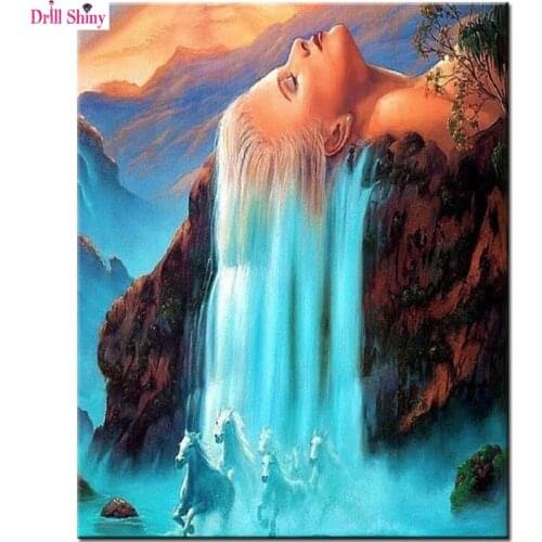 Diamond painting embroidery Beauty Women Hair animated Waterfall Horse picture of rhinestones diamond cross stitch Home Decor