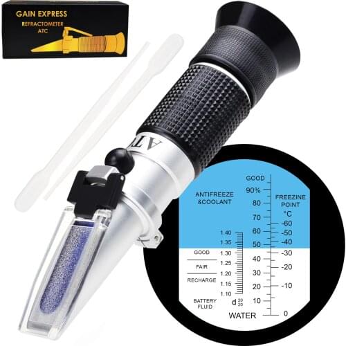 Automotive Refractometer ATC Antifreeze Ethylene Glycol & Battery Fluid Aluminum & Rubber Material