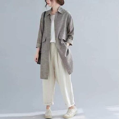 Cotton and Linen Blouse Women 2020 Loose Vintage Striped Shirts Female Casual Turndown Collar Long Sleeve Plus Size Tops blusas