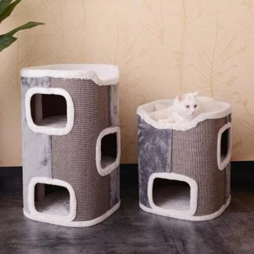 Sisal Barrels Cat Cat Scratching Post Cat Climbing Frame Cat Litter Cat Tree Yuantong Double Three-tier Luxury Of Cat Scratch Bo