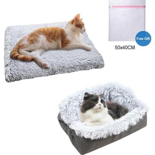 Cat Beds House Soft Long Plush Winter Warm Sleeping Cats Nest Soft Long Plush Dog Basket Pet Cushion For Cats Accessories