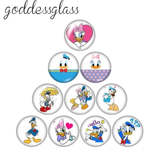 Disney Cute Donald Daisy Duck cartoon 10pcs 12mm/18mm/20mm/25mm Round photo glass cabochon flat back Necklace Making findings