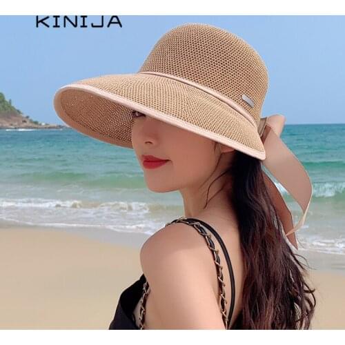 Sun hats for women ladies oversized beach solid big straw hat large brim Bandage fisherman hat fishing uv protection visor hat