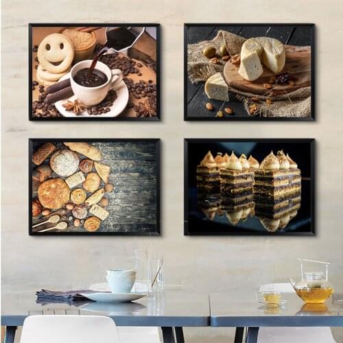 Home Decorative Printed Painting Food Coffee Beans Cake Bread Cheese Wall Artwork Modular Canvas Poster Modern Style Restaurant