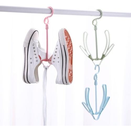 Double Hook Shoe Rack Balcony Rotatable Shoe Rack Multifunctional Windproof Drying Rack Hangers for Clothes Home Storage