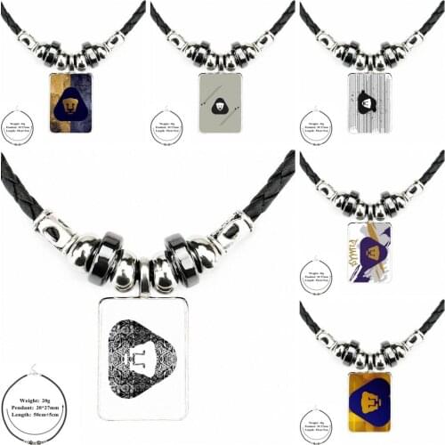 EJ Glaze Fashion Jewelry Classic Glass Cabochon Black Leather Bead Pendant Necklace Pendants For Men Women Gift Pumas Unam