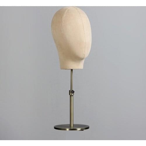 Female Beige Fabric Covered Mannequin Head With Metal Base For Display