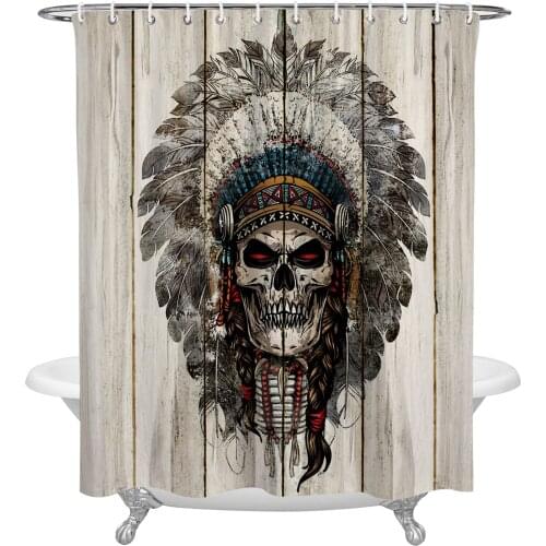 Wood Grain Chiefs Skull Shower Curtains Bathroom Curtain Waterproof Polyester Frabic Bathroom Curtain with Hooks