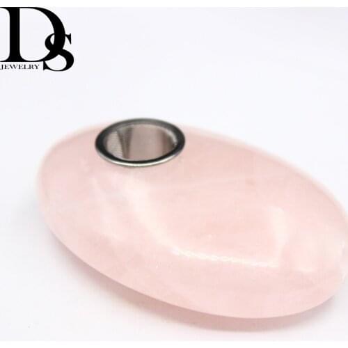 Natural Rose Quartz Smoking Pipe Oval Tumbled Palm Worry Stone Tobacco Cigarette Healing Crystal Gift Home Decoration
