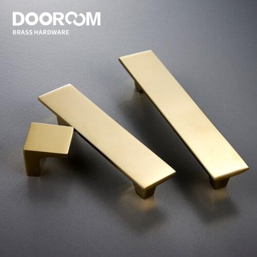 Dooroom Brass Furniture Handles Modern Nordic Wardrobe Dresser Cabinet Cupboard Drawer Knobs Shiny Gold PVD Pulls