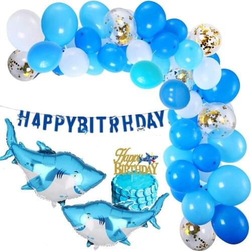 Boy 1st Birthday Blue Balloon Garland Shark Balloon Banner Shark Balloon Bouquet Under The Sea Party Balloon Arch Kit